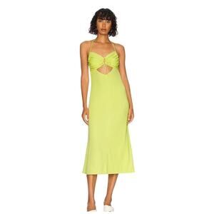 NEW revolve L'Academie Mira Midi Strappy Cutout Dress Neon Green Yellow small